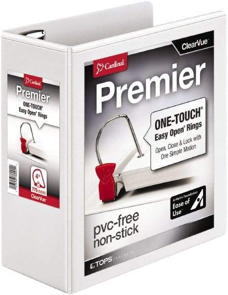 Cardinal - 775 Sheet Capacity, 11 x 8-1/2", View Ring Binder - Polypropylene, White - Industrial Tool & Supply