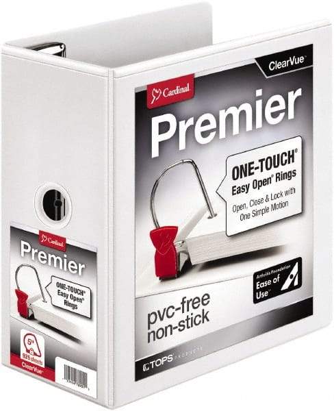 Cardinal - 1,050 Sheet Capacity, 11 x 8-1/2", View Ring Binder - Polypropylene, White - Industrial Tool & Supply