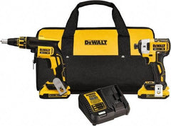 DeWALT - 20 Volt Cordless Tool Combination Kit - Includes Brushless Drywall Screwgun & 1/4" Brushless 3-Speed Impact Driver, Lithium-Ion Battery Included - Industrial Tool & Supply
