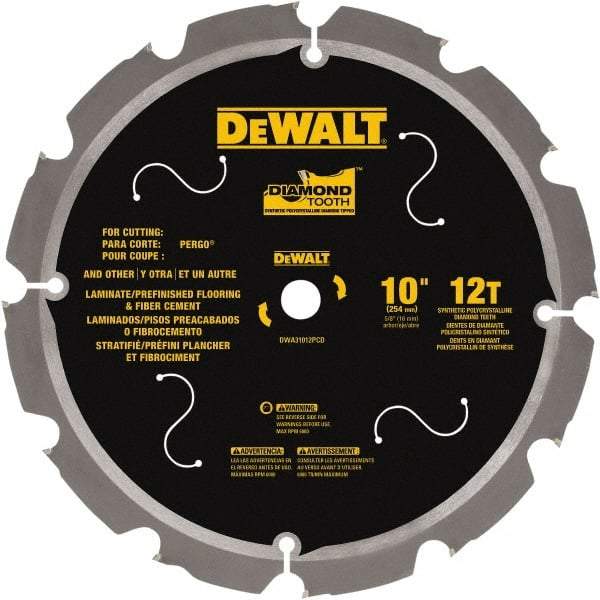 DeWALT - 10" Diam, 15.88mm Arbor Hole Diam, 12 Tooth Wet & Dry Cut Saw Blade - Steel, Smooth Action, Standard Round Arbor - Industrial Tool & Supply