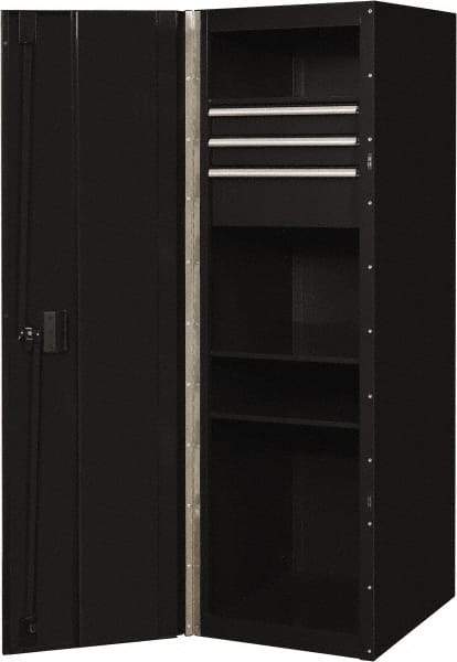 EXTREME TOOLS - 3 Drawer Side Tool Locker - 19" Wide x 61" Deep x 25" High, Steel/Aluminum, Black - Industrial Tool & Supply