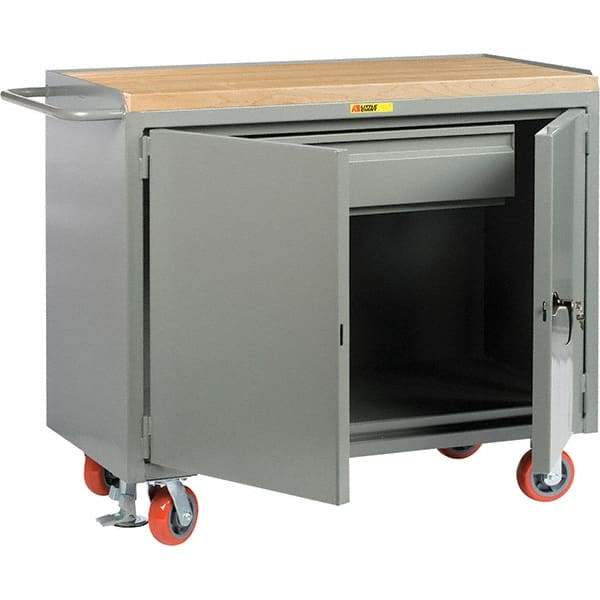 Little Giant - 3,600 Lb Capacity, 1 Drawer, 2 Door Mobile Service Bench - 41" Wide x 24" Deep x 43" High, Steel, Gray - Industrial Tool & Supply