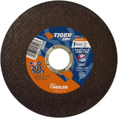 Weiler - 4-1/2" 60 Grit Zirconia Alumina Cutoff Wheel - 0.0393" Thick, 7/8" Arbor, 13,300 Max RPM, Use with Angle Grinders - Industrial Tool & Supply