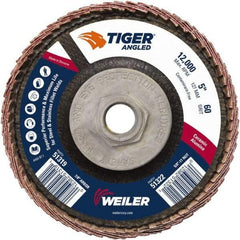 Weiler - 60 Grit, 5" Disc Diam, 5/8-11 Center Hole, Type 27 Ceramic Alumina Flap Disc - 12,000 Max RPM, Phenolic Backing, Arbor Attaching System, Coated - Industrial Tool & Supply
