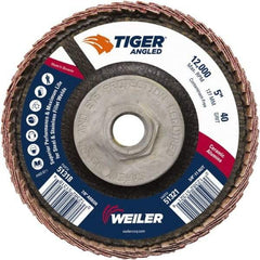 Weiler - 40 Grit, 5" Disc Diam, 5/8-11 Center Hole, Type 27 Ceramic Alumina Flap Disc - 12,000 Max RPM, Phenolic Backing, Arbor Attaching System, Coated - Industrial Tool & Supply