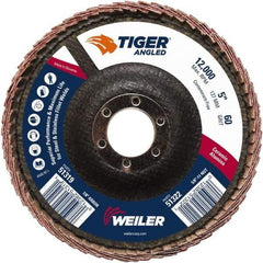 Weiler - 60 Grit, 5" Disc Diam, 7/8" Center Hole, Type 27 Ceramic Alumina Flap Disc - 12,000 Max RPM, Phenolic Backing, Quick Change Type S Attaching System, Coated - Industrial Tool & Supply
