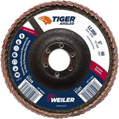 Weiler - 40 Grit, 5" Disc Diam, 7/8" Center Hole, Type 27 Ceramic Alumina Flap Disc - 12,000 Max RPM, Phenolic Backing, Arbor Attaching System, Coated - Industrial Tool & Supply