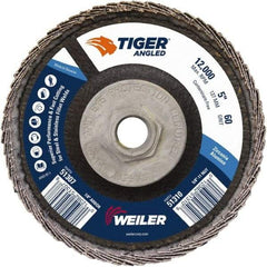 Weiler - 60 Grit, 5" Disc Diam, 5/8-11 Center Hole, Type 27 Zirconia Alumina Flap Disc - 12,000 Max RPM, Phenolic Backing, Arbor Attaching System, Coated - Industrial Tool & Supply