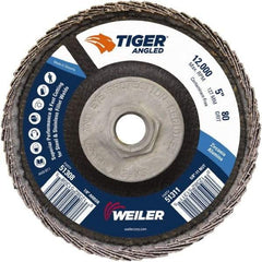 Weiler - 80 Grit, 5" Disc Diam, 5/8-11 Center Hole, Type 27 Zirconia Alumina Flap Disc - 12,000 Max RPM, Phenolic Backing, Arbor Attaching System, Coated - Industrial Tool & Supply