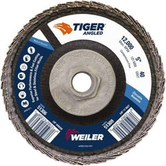 Weiler - 40 Grit, 5" Disc Diam, 5/8-11 Center Hole, Type 27 Zirconia Alumina Flap Disc - 12,000 Max RPM, Phenolic Backing, Arbor Attaching System, Coated - Industrial Tool & Supply