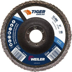 Weiler - 60 Grit, 5" Disc Diam, 7/8" Center Hole, Type 27 Zirconia Alumina Flap Disc - 12,000 Max RPM, Phenolic Backing, Quick Change Type S Attaching System, Coated - Industrial Tool & Supply