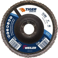 Weiler - 40 Grit, 5" Disc Diam, 7/8" Center Hole, Type 27 Zirconia Alumina Flap Disc - 12,000 Max RPM, Phenolic Backing, Arbor Attaching System, Coated - Industrial Tool & Supply