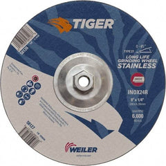 Weiler - 24 Grit, 9" Wheel Diam, Type 27 Depressed Center Wheel - Medium Grade, Aluminum Oxide, R Hardness, 6,600 Max RPM - Industrial Tool & Supply