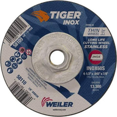 Weiler - 60 Grit, 4-1/2" Wheel Diam, Type 27 Depressed Center Wheel - Medium Grade, Aluminum Oxide, S Hardness, 13,300 Max RPM - Industrial Tool & Supply