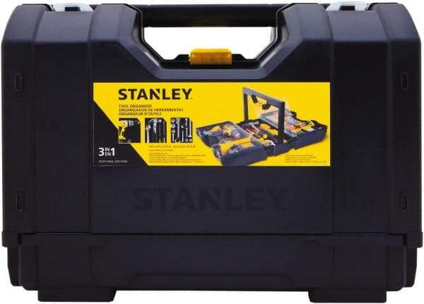 Stanley - 15 Compartment 1 Tray Tool Organizer - 9" Wide x 18-7/8" Deep x 12" High, Plastic, Black/Yellow - Industrial Tool & Supply