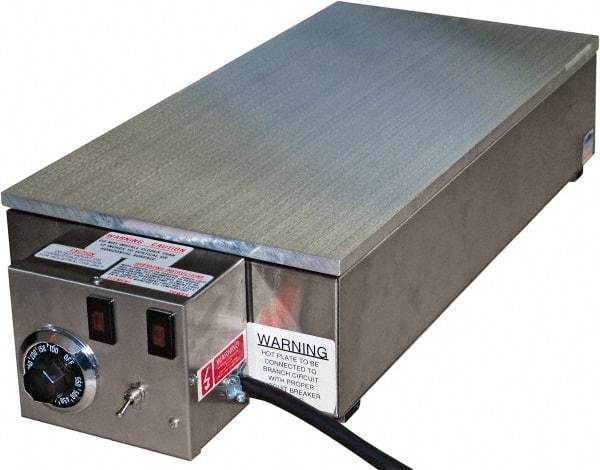 Valad Electric Heating - 24" Long x 12 Wide x 6" High, 110/120 Volt Hot Plate - 100 to 550°F, 1 Burner, Aluminum Plate, 1500 Watt, 13.6 Amps, 304 Stainless Steel Base - Industrial Tool & Supply