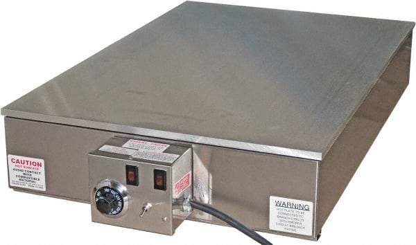 Valad Electric Heating - 24" Long x 24 Wide x 7" High, 110/120 Volt Hot Plate - 100 to 550°F, 1 Burner, Aluminum Plate, 1500 Watt, 13.6 Amps, 304 Stainless Steel Base - Industrial Tool & Supply