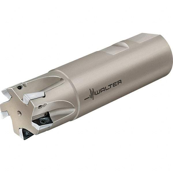 Walter - 1" Cut Diam, 0.394" Max Depth of Cut, 1" Shank Diam, 3.462" OAL, Indexable Square Shoulder End Mill - Multiple Insert Styles, Weldon Shank, 90° Lead Angle, Through Coolant, Series Xtra-tec - Industrial Tool & Supply