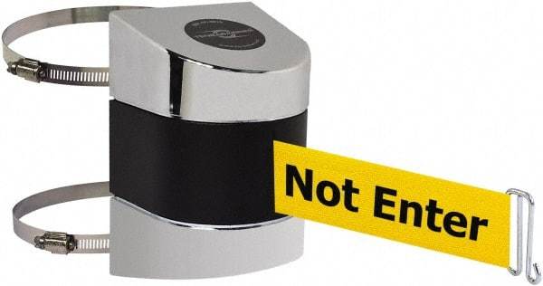 Tensator - 5" High x 3" Long x 3" Wide Barricade Tape Dispenser - Steel, Black Powdercoat Finish, Chrome, Use with Tensabarrier - Industrial Tool & Supply