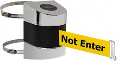 Tensator - 5" High x 3" Long x 3" Wide Barricade Tape Dispenser - Steel, Black Powdercoat Finish, Chrome, Use with Tensabarrier - Industrial Tool & Supply