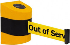 Tensator - 5" High x 3" Long x 3" Wide Barricade Tape Dispenser - Steel, Black Powdercoat Finish, Black/Yellow, Use with Tensabarrier - Industrial Tool & Supply