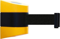 Tensator - 5" High x 3" Long x 3" Wide Barricade Tape Dispenser - Steel, Black Powdercoat Finish, Black/Yellow, Use with Tensabarrier - Industrial Tool & Supply