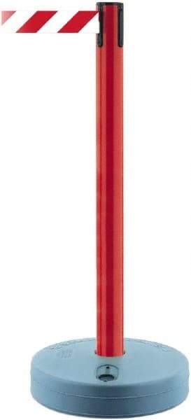 Tensator - 38" High, 2-1/2" Pole Diam, Barricade Tape Dispenser - 14" Base Diam, Round Plastic Base, Red Polymer Post, 7-1/2' x 1-7/8" Tape, Single Line Tape, For Outdoor Use - Industrial Tool & Supply