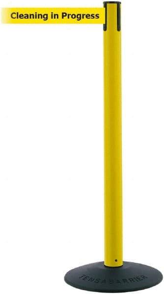 Tensator - 38" High, 2-1/2" Pole Diam, Barricade Tape Dispenser - 14" Base Diam, Round Stainless Steel Base, Black Polymer Post, 7-1/2' x 1-7/8" Tape, Single Line Tape, For Outdoor Use - Industrial Tool & Supply