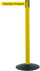 Tensator - 38" High, 2-1/2" Pole Diam, Barricade Tape Dispenser - 14" Base Diam, Round Stainless Steel Base, Black Polymer Post, 7-1/2' x 1-7/8" Tape, Single Line Tape, For Outdoor Use - Industrial Tool & Supply
