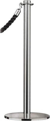 Tensator - 34" High, 2" Pole Diam, Barrier Post Base - 14" Base Diam, Round Stainless Steel Base, Satin Chrome (Color) Steel Post, For Outdoor Use - Industrial Tool & Supply