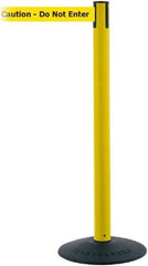 Tensator - 38" High, 2-1/2" Pole Diam, Barricade Tape Dispenser - 14" Base Diam, Round Stainless Steel Base, Black Polymer Post, 7-1/2' x 1-7/8" Tape, Single Line Tape, For Outdoor Use - Industrial Tool & Supply