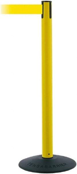 Tensator - 38" High, 2-1/2" Pole Diam, Barricade Tape Dispenser - 14" Base Diam, Round Stainless Steel Base, Black Polymer Post, 7-1/2' x 1-7/8" Tape, Single Line Tape, For Outdoor Use - Industrial Tool & Supply