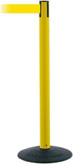 Tensator - 38" High, 2-1/2" Pole Diam, Barricade Tape Dispenser - 14" Base Diam, Round Stainless Steel Base, Black Polymer Post, 7-1/2' x 1-7/8" Tape, Single Line Tape, For Outdoor Use - Industrial Tool & Supply