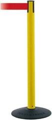 Tensator - 38" High, 2-1/2" Pole Diam, Barricade Tape Dispenser - 14" Base Diam, Round Stainless Steel Base, Black Polymer Post, 7-1/2' x 1-7/8" Tape, Single Line Tape, For Outdoor Use - Industrial Tool & Supply