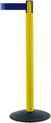 Tensator - 38" High, 2-1/2" Pole Diam, Barricade Tape Dispenser - 14" Base Diam, Round Stainless Steel Base, Black Polymer Post, 7-1/2' x 1-7/8" Tape, Single Line Tape, For Outdoor Use - Industrial Tool & Supply