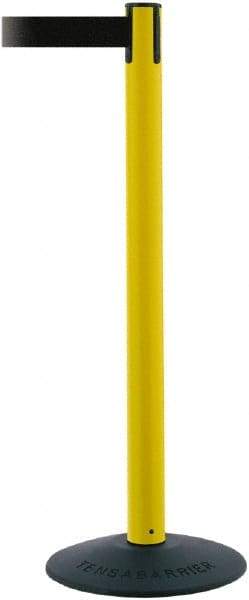 Tensator - 38" High, 2-1/2" Pole Diam, Barricade Tape Dispenser - 14" Base Diam, Round Stainless Steel Base, Yellow Polymer Post, 7-1/2' x 1-7/8" Tape, Single Line Tape, For Outdoor Use - Industrial Tool & Supply