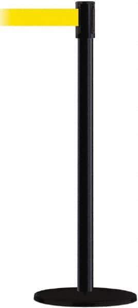 Tensator - 38" High, 2" Pole Diam, Barricade Tape Dispenser - 14" Base Diam, Round Plastic Base, Black Steel Post, 13' x 1-7/8" Tape, Single Line Tape, For Outdoor Use - Industrial Tool & Supply