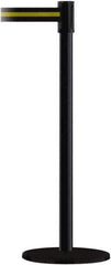Tensator - 38" High, 2" Pole Diam, Barricade Tape Dispenser - 14" Base Diam, Round Plastic Base, Black Steel Post, 7-1/2' x 1-7/8" Tape, Single Line Tape, For Outdoor Use - Industrial Tool & Supply