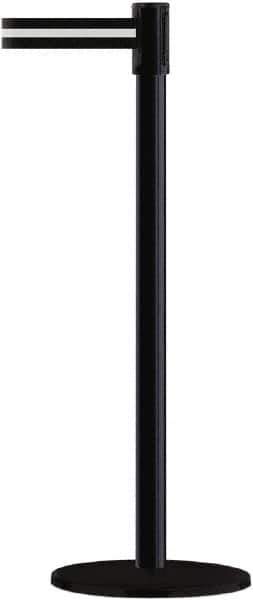 Tensator - 38" High, 2" Pole Diam, Barricade Tape Dispenser - 14" Base Diam, Round Plastic Base, Black Steel Post, 13' x 1-7/8" Tape, Single Line Tape, For Outdoor Use - Industrial Tool & Supply