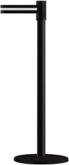 Tensator - 38" High, 2" Pole Diam, Barricade Tape Dispenser - 14" Base Diam, Round Plastic Base, Black Steel Post, 7-1/2' x 1-7/8" Tape, Single Line Tape, For Outdoor Use - Industrial Tool & Supply