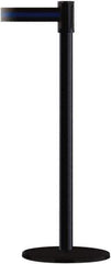 Tensator - 38" High, 2" Pole Diam, Barricade Tape Dispenser - 14" Base Diam, Round Plastic Base, Black Steel Post, 7-1/2' x 1-7/8" Tape, Single Line Tape, For Outdoor Use - Industrial Tool & Supply
