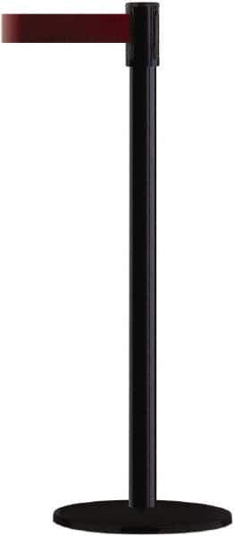 Tensator - 38" High, 2" Pole Diam, Barricade Tape Dispenser - 14" Base Diam, Round Plastic Base, Black Steel Post, 7-1/2' x 1-7/8" Tape, Single Line Tape, For Outdoor Use - Industrial Tool & Supply