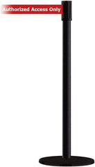 Tensator - 38" High, 2" Pole Diam, Barricade Tape Dispenser - 14" Base Diam, Round Plastic Base, Black Steel Post, 13' x 1-7/8" Tape, Single Line Tape, For Outdoor Use - Industrial Tool & Supply