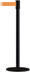 Tensator - 38" High, 2" Pole Diam, Barricade Tape Dispenser - 14" Base Diam, Round Plastic Base, Black Steel Post, 7-1/2' x 1-7/8" Tape, Single Line Tape, For Outdoor Use - Industrial Tool & Supply