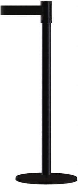 Tensator - 38" High, 2" Pole Diam, Barricade Tape Dispenser - 14" Base Diam, Round Plastic Base, Black Steel Post, 13' x 1-7/8" Tape, Single Line Tape, For Outdoor Use - Industrial Tool & Supply