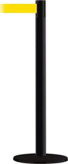 Tensator - 38" High, 2-1/2" Pole Diam, Barricade Tape Dispenser - 14" Base Diam, Round Stainless Steel Base, Black Steel Post, 13' x 1-7/8" Tape, Single Line Tape, For Outdoor Use - Industrial Tool & Supply