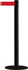 Tensator - 38" High, 2-1/2" Pole Diam, Barricade Tape Dispenser - 14" Base Diam, Round Stainless Steel Base, Black Steel Post, 13' x 1-7/8" Tape, Single Line Tape, For Outdoor Use - Industrial Tool & Supply
