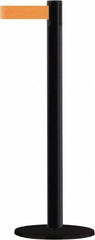Tensator - 38" High, 2-1/2" Pole Diam, Barricade Tape Dispenser - 14" Base Diam, Round Stainless Steel Base, Black Steel Post, 13' x 1-7/8" Tape, Single Line Tape, For Outdoor Use - Industrial Tool & Supply