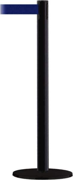 Tensator - 38" High, 2-1/2" Pole Diam, Barricade Tape Dispenser - 14" Base Diam, Round Stainless Steel Base, Black Steel Post, 13' x 1-7/8" Tape, Single Line Tape, For Outdoor Use - Industrial Tool & Supply