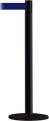 Tensator - 38" High, 2-1/2" Pole Diam, Barricade Tape Dispenser - 14" Base Diam, Round Stainless Steel Base, Black Steel Post, 13' x 1-7/8" Tape, Single Line Tape, For Outdoor Use - Industrial Tool & Supply